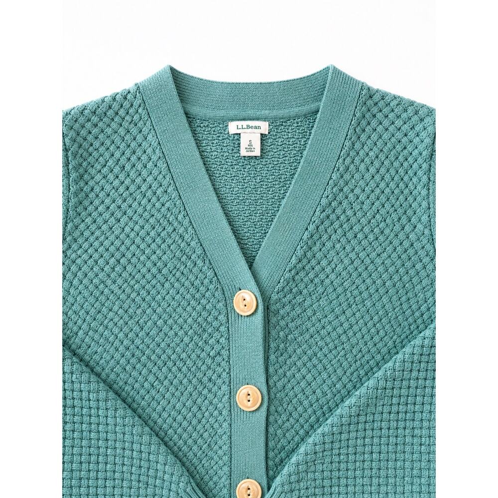 LL Bean Cosy Green Chunky Knit Cardigan Womens Sz L Essential Basic Staple - Picture 3 of 3
